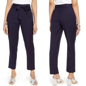NEW Nordstrom‎ Halogen Brooklyn Pinstripe High Waist Paperbag Pants Size 10 Blue